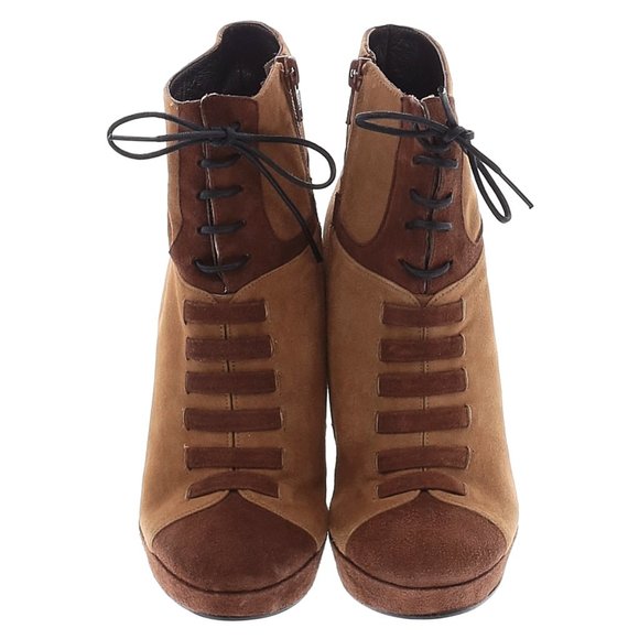 Angari Brown/Rust Genuine Suede Leather Lace Up Platform Stiletto Ankle Booties - Picture 2 of 7